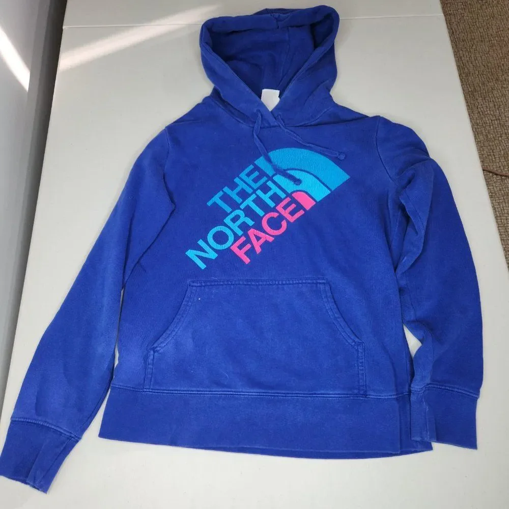The North Face Royal Blue Logo Hoodie Pullover Sweater - size Small